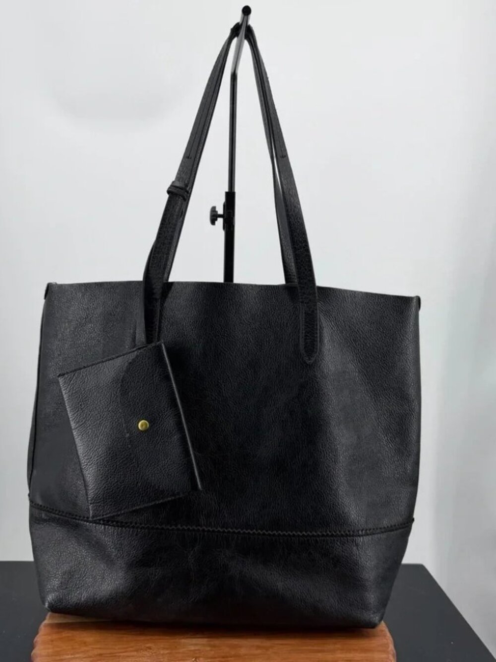 J Crew The Downing Tote in Pebble Grain Leather Black a4399